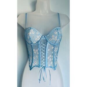 Corset Top Small Blue Body Rage Lace Up Floral
